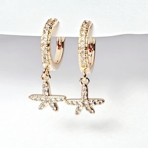 Turandoss Pave Crystal Starfish Hoop Earrings Dangle Star Fish Charm Gold Tone